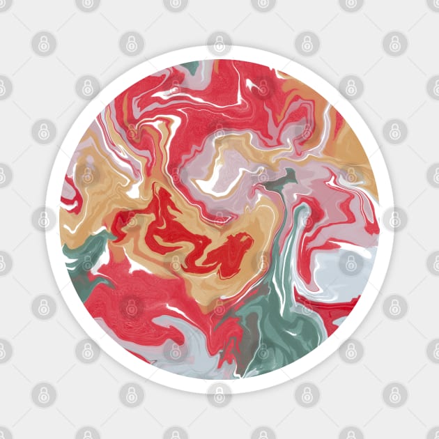 Shades of Happy Pastel Red Green and Yellow Aesthetic Marble Pattern Magnet by Teeworthy Designs